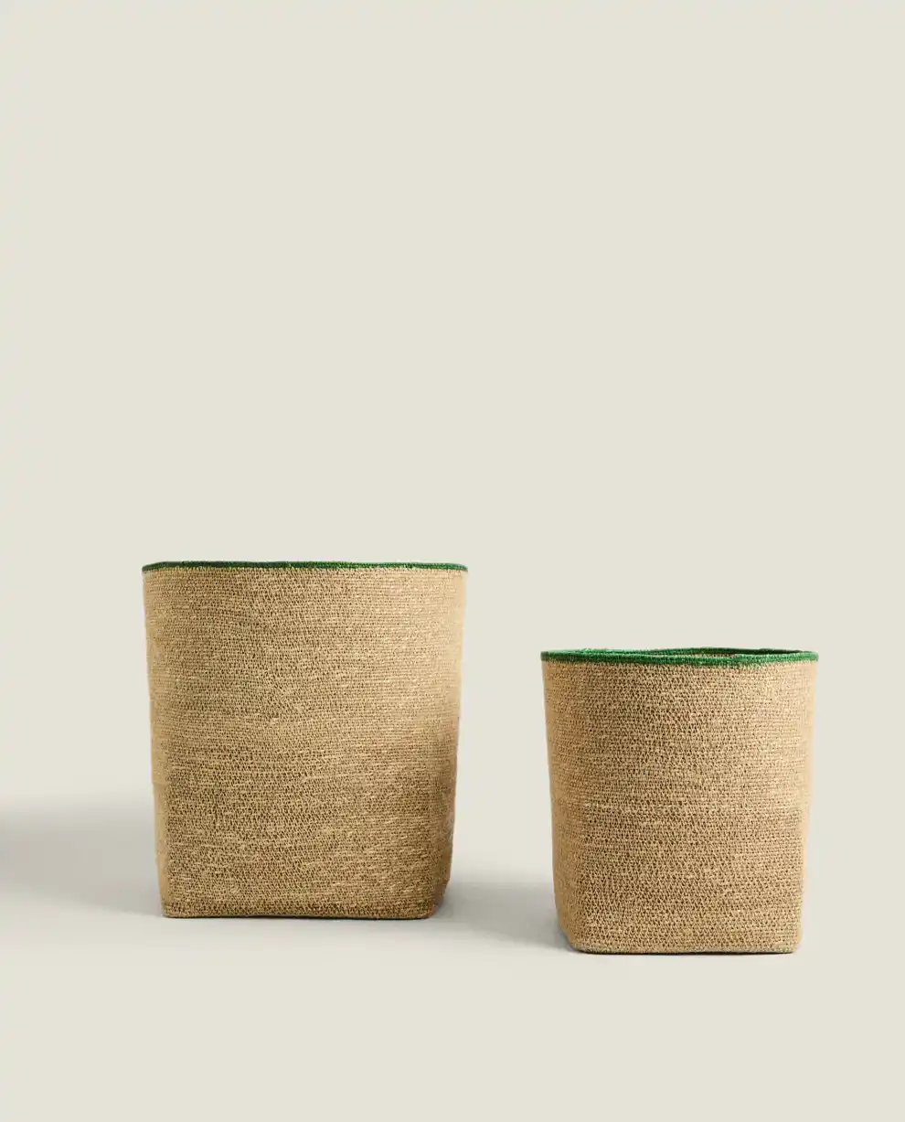Cesta de seagrass con filo verde