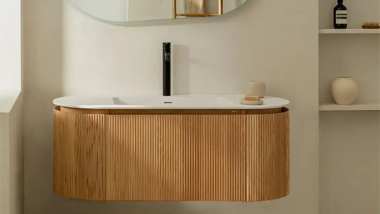 conjunto de muebles de bano en madera con lavabo integrado carsone