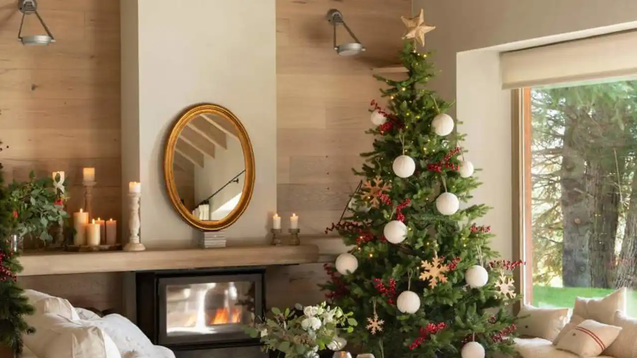 Árbol de Navidad en casa de estilo rústico