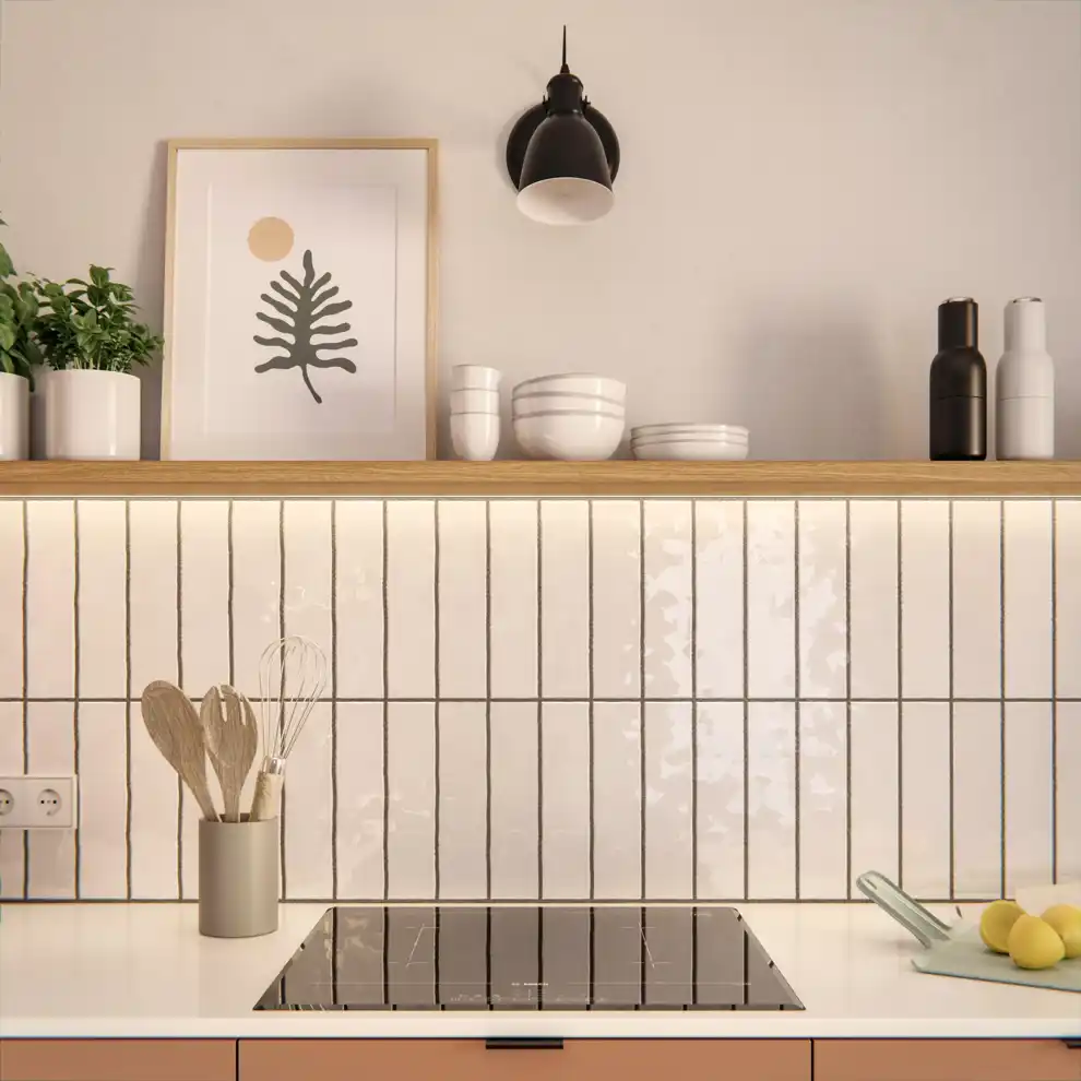 Azulejos blancos cocina  efecto blanco brillo 