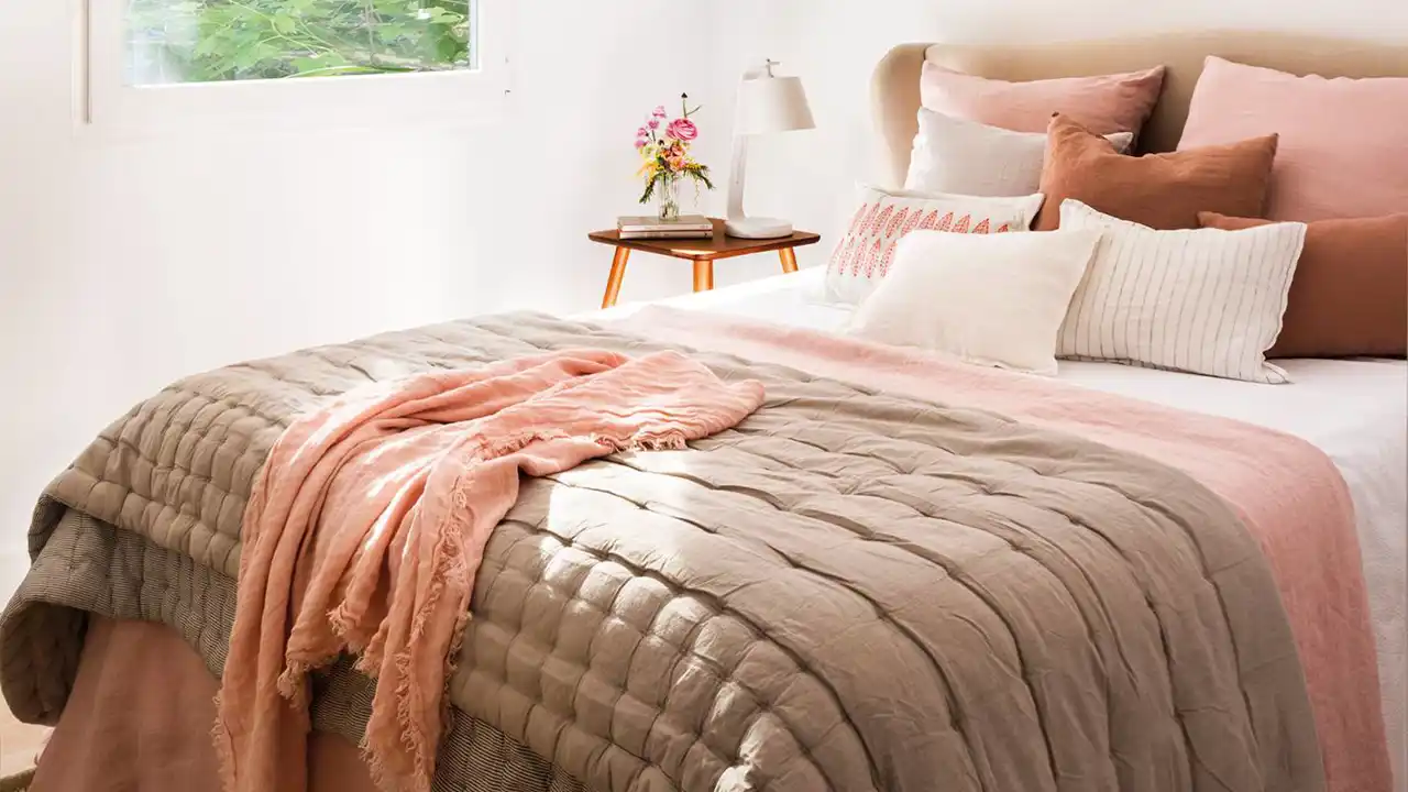 Dormitorio con cama acolchada