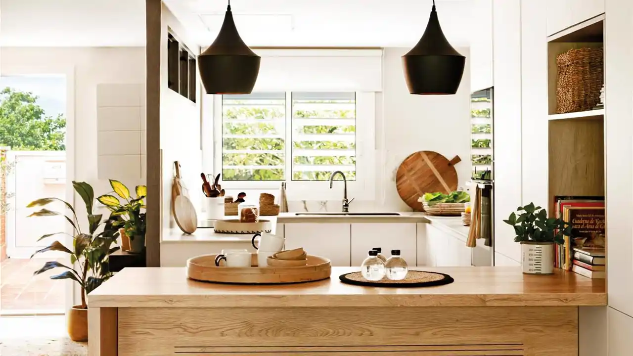 cocina pequeña con isla en madera 00524406 57c451ed