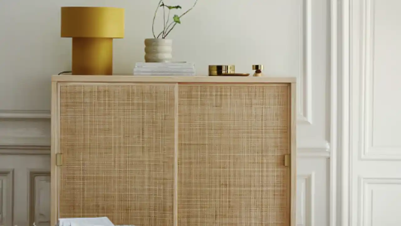 De ratán y madera, con puertas correderas y poco fondo. No te resistirás al nuevo mini armario de IKEA 
