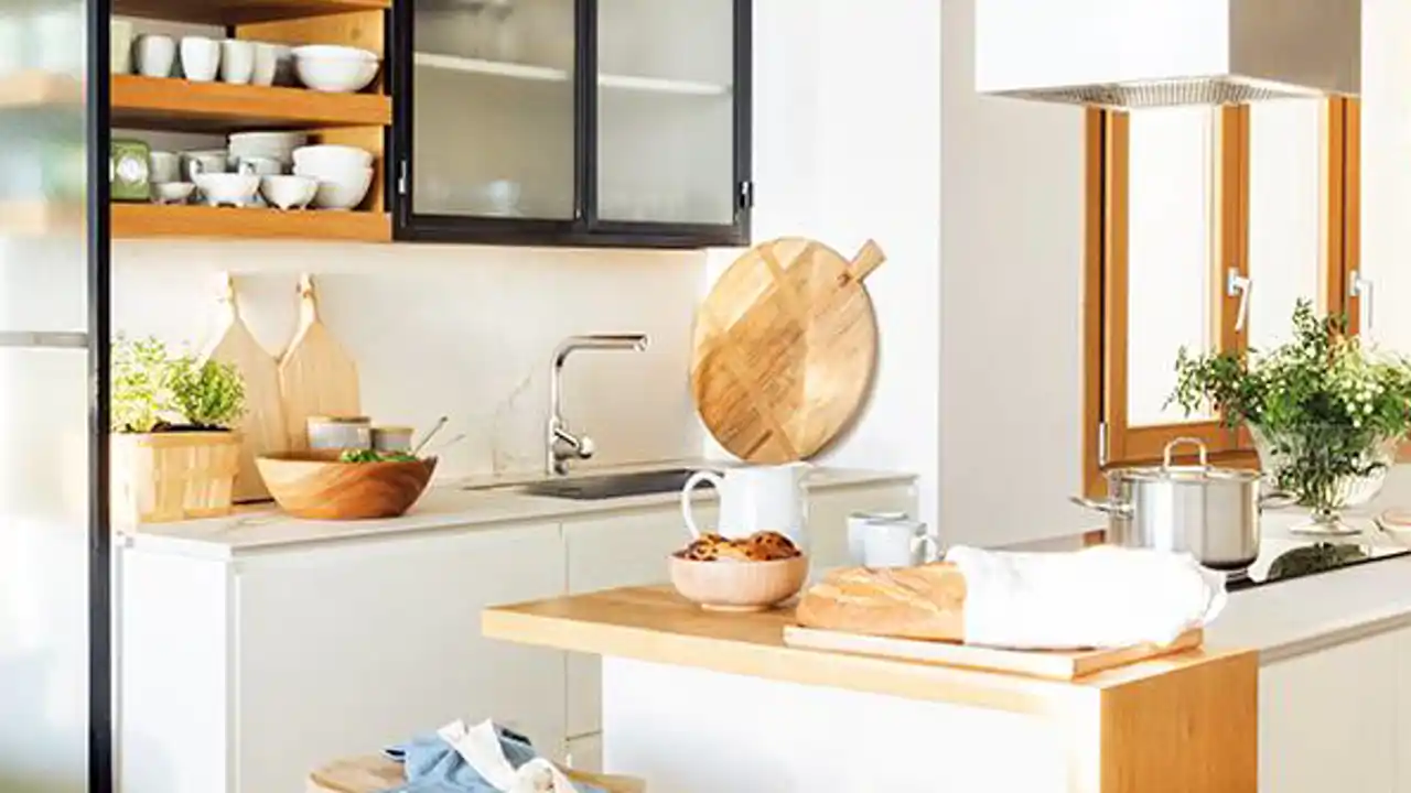 cocina con barra lateral y bancos de madera 00469115 875fbcbf